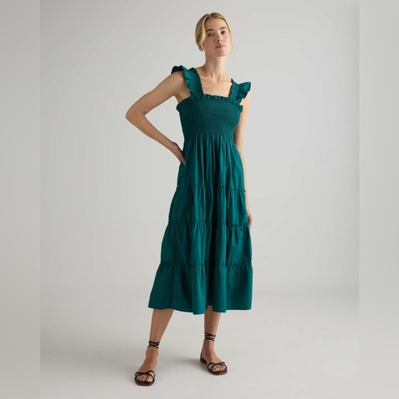 100% Organic Cotton Poplin Smocked Midi Dress - Picture 1 of 3